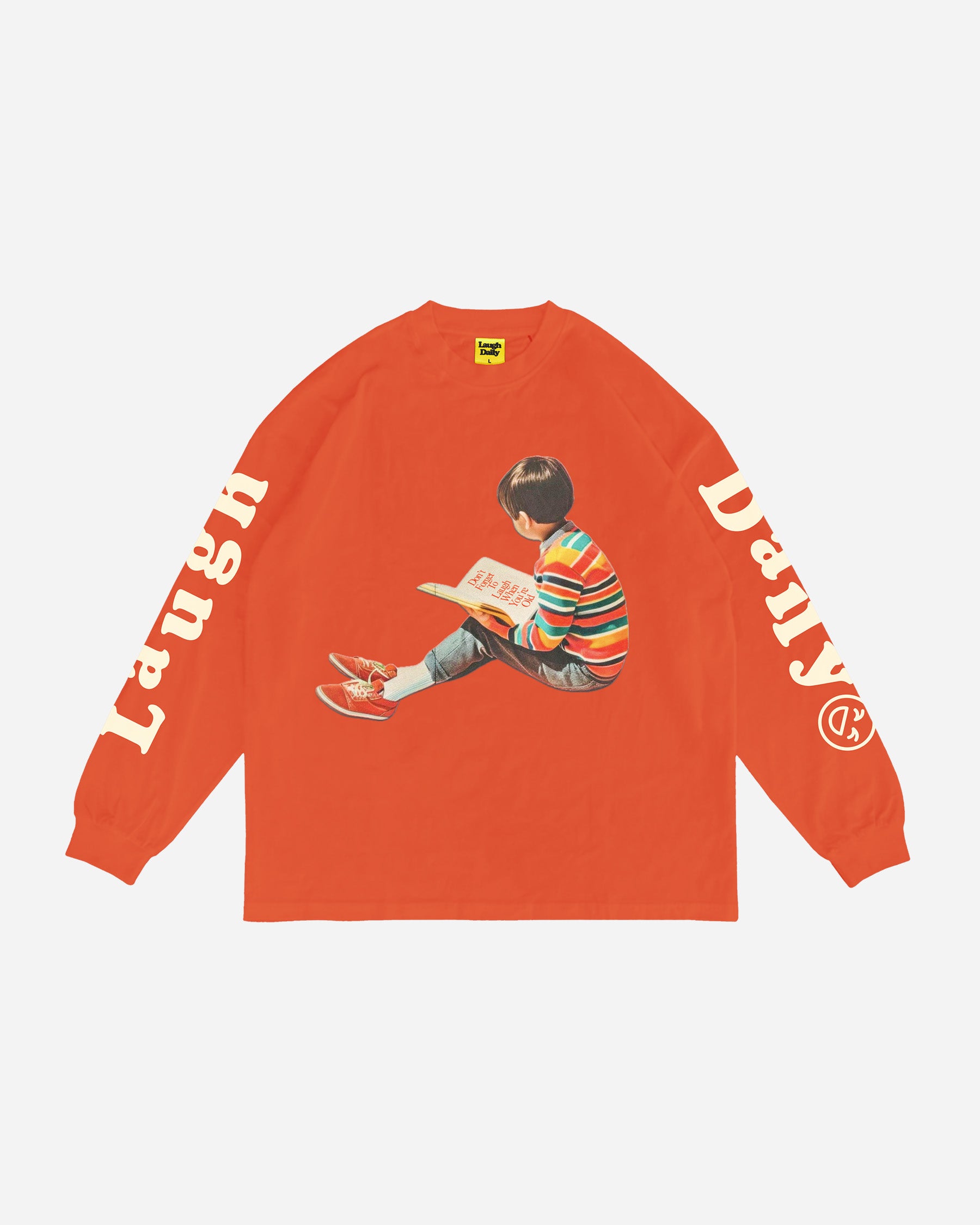 laugh daily apparel long sleeve tee close up mock shot