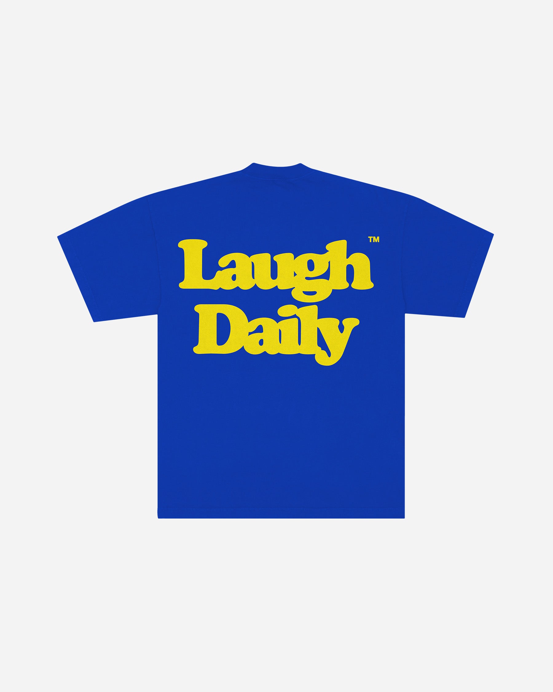 LAUGH DAILY ICON TEE - COBALT BLUE mock picture of back of tee
